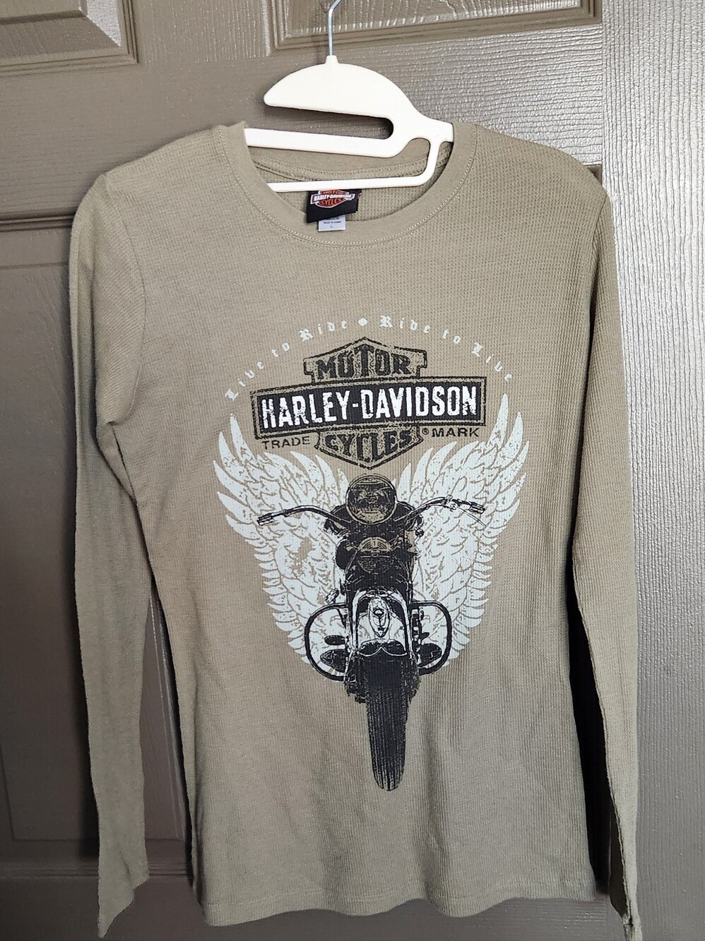 Women Harley-Davidson Tan Long Sleeve Motorcycle Graphic Tee